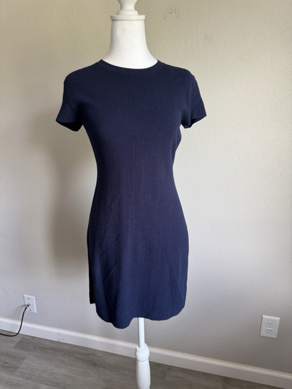 Theory Navy Embellished Crepe Pull On Bodycon A-Line Mini Dress Womens S Preppy